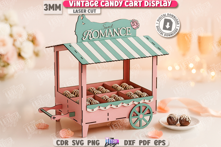 Vintage Candy Cart Laser Cut | Valentines Day Candy Box SVG