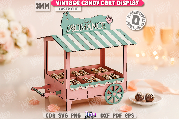 Vintage Candy Cart Laser Cut | Valentine's Day Candy Box SVG
