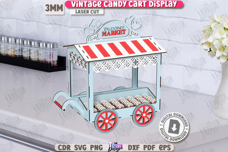Vintage Candy Cart Laser Cut | Valentines Day Candy Box SVG