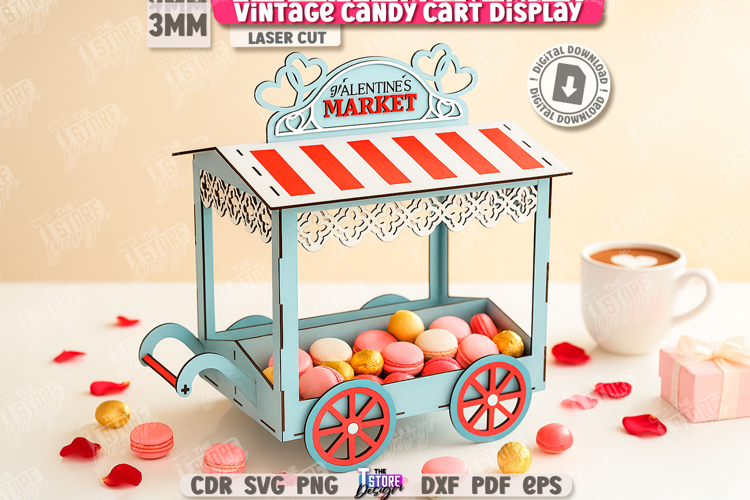 Vintage Candy Cart Laser Cut | Valentine's Day Candy Box SVG
