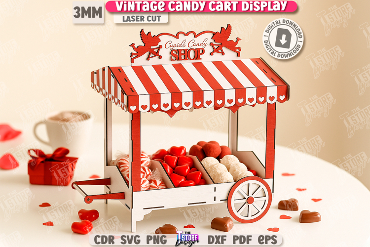 Vintage Candy Cart Laser Cut | Valentines Day Candy Box SVG