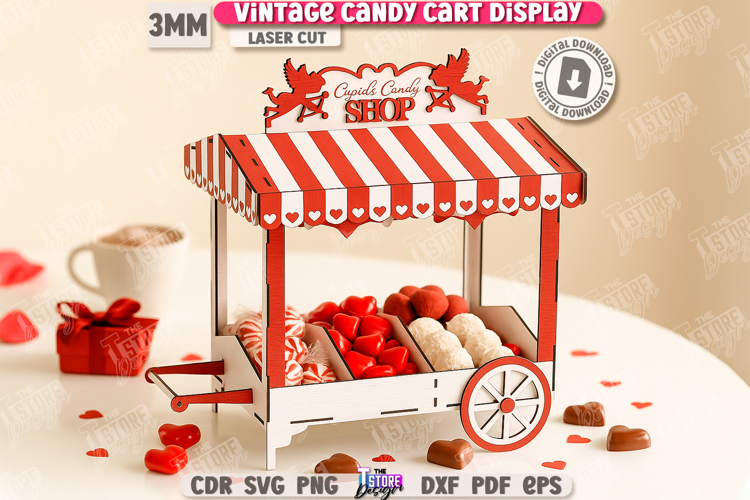 Vintage Candy Cart Laser Cut | Valentine's Day Candy Box SVG
