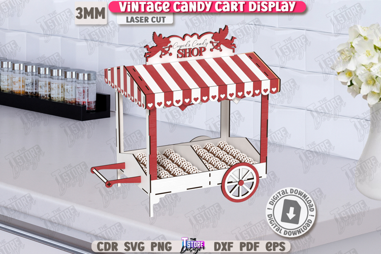 Vintage Candy Cart Laser Cut | Valentines Day Candy Box SVG