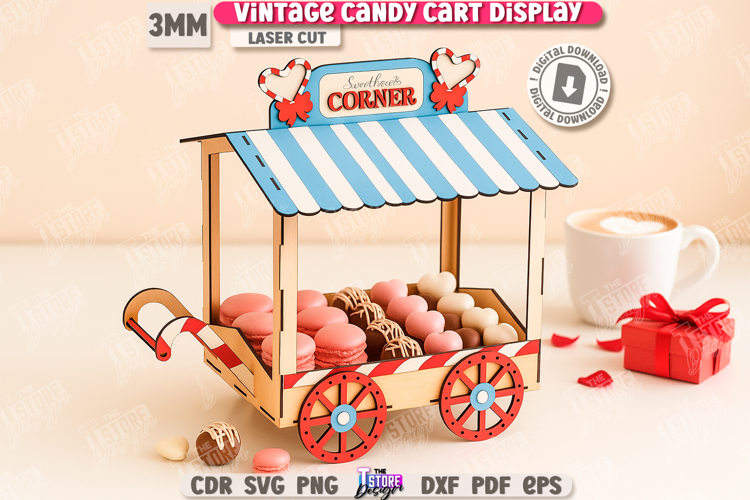 Vintage Candy Cart Laser Cut | Valentine's Day Candy Box SVG