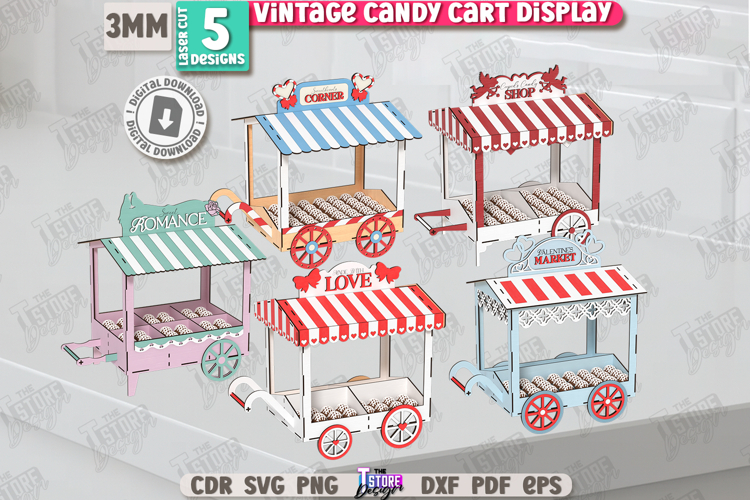Vintage Candy Carts Laser Cut Bundle|Valentines Candy Boxes