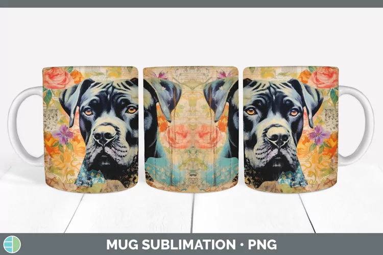 Vintage Cane Corso Dog Mug Wrap | Sublimation Coffee Cup Des
