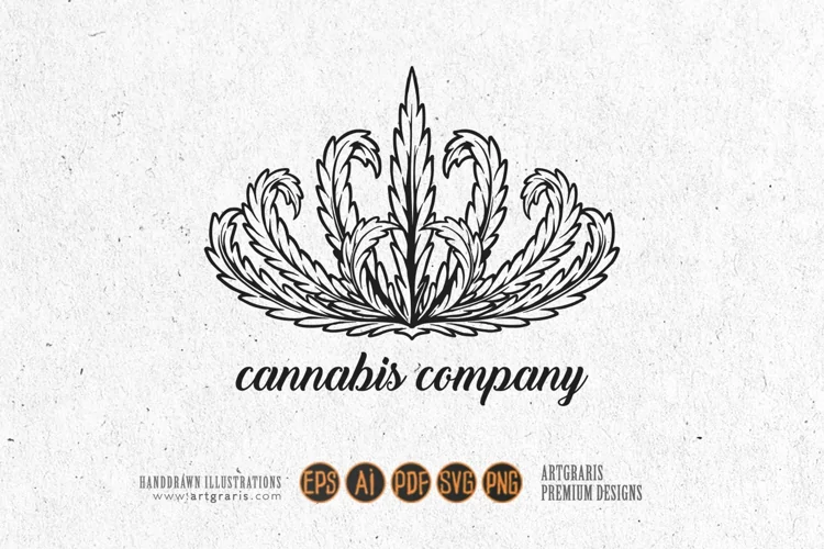Vintage cannabis crown leaf company logo silhouette