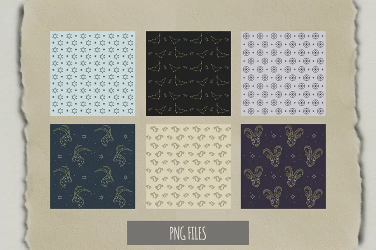 Vintage Capricorn Sign Seamless Pattern Paper Packs