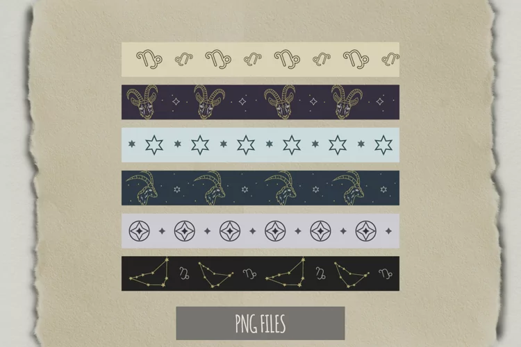 Vintage Capricorn Sign Seamless Pattern Strips