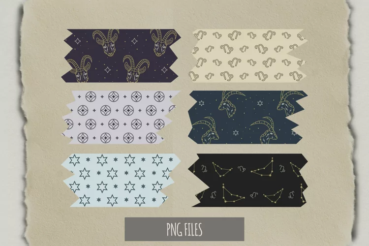 Vintage Capricorn Sign Seamless Pattern Tape