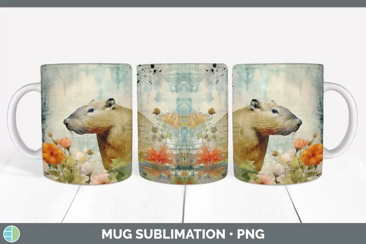 Vintage Capybara Mug Wrap | Sublimation Coffee Cup Designs