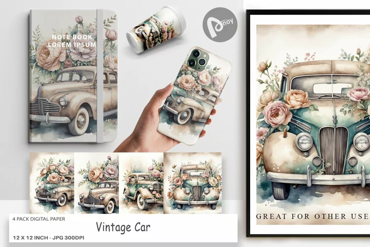 Digital Paper Vintage Car