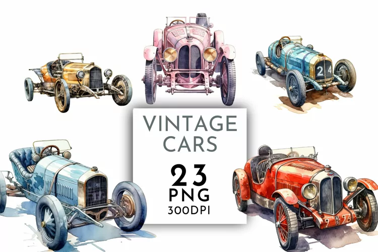Watercolor Vintage Car Clipart PNG 23