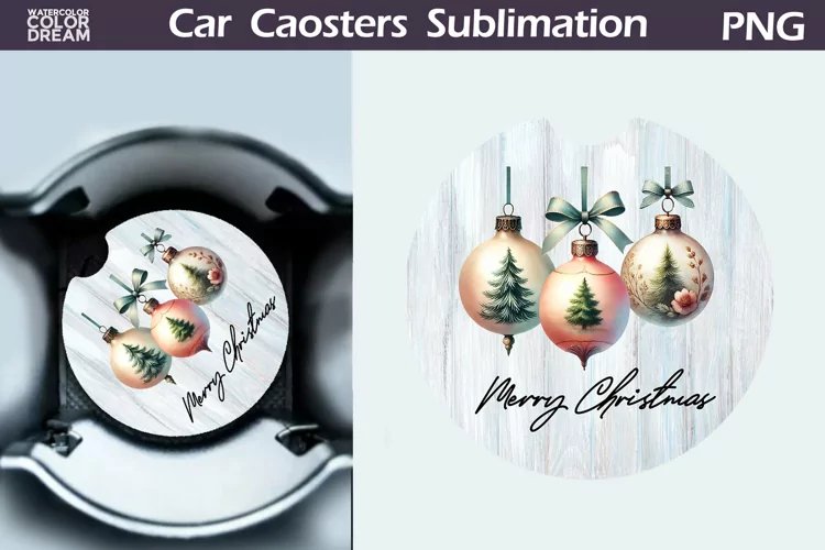 Vintage Christmas Car Coaster | Christmas Round Coaster