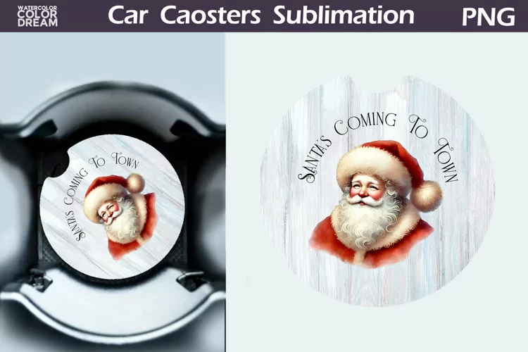 Vintage Christmas Car Coaster | Christmas Round Coaster