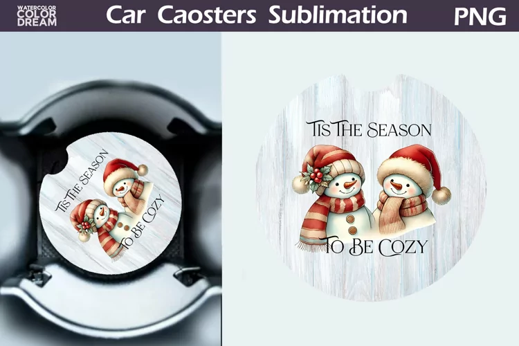 Vintage Christmas Car Coaster | Christmas Round Coaster