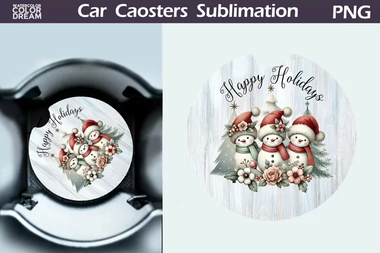Vintage Christmas Car Coaster | Christmas Round Coaster