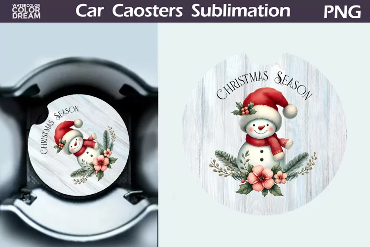 Vintage Christmas Car Coaster | Christmas Round Coaster