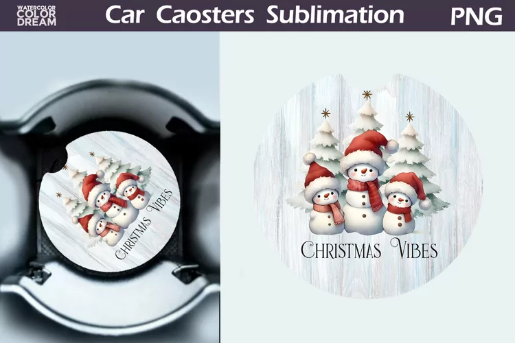 Vintage Christmas Car Coaster | Christmas Round Coaster