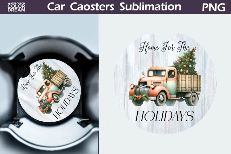 Vintage Christmas Car Coaster | Christmas Round Coaster