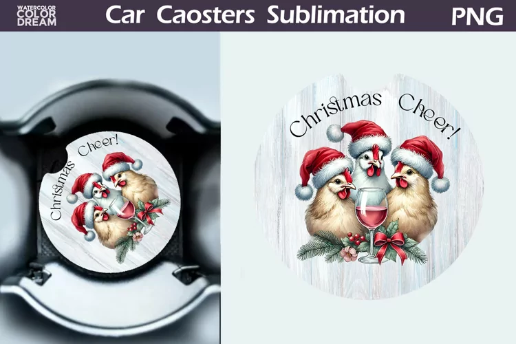 Vintage Christmas Car Coaster | Christmas Round Coaster