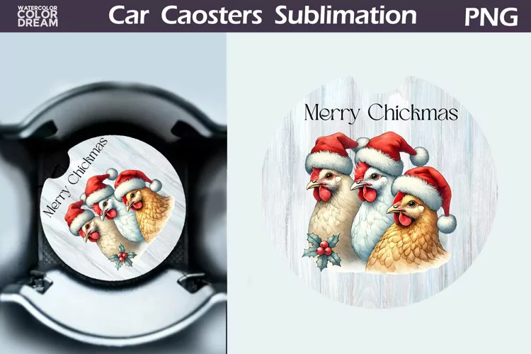 Vintage Christmas Car Coaster | Christmas Round Coaster