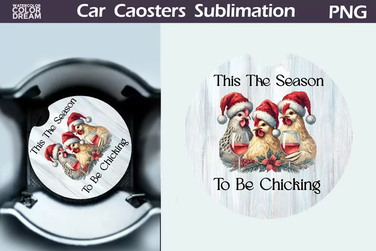 Vintage Christmas Car Coaster | Christmas Round Coaster