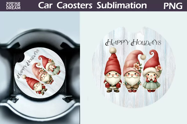 Vintage Christmas Car Coaster | Christmas Round Coaster