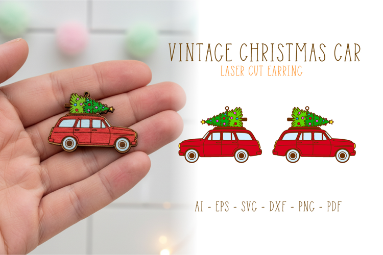 Christmas Vintage Car Earrings Laser Cut SVG Template