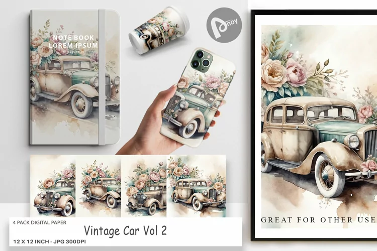 Digital Paper Vintage Car