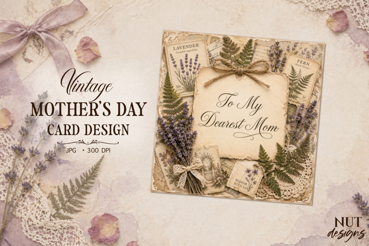 Vintage Mother’s Day Card Fern Lavender rustic card