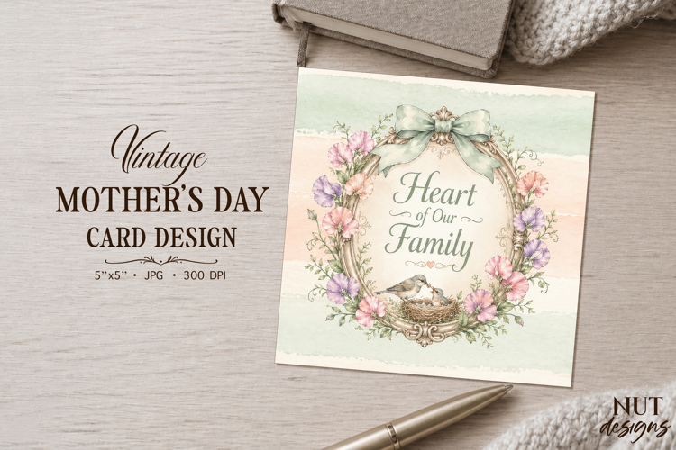 Heart of Our Family Vintage Card floral mothers day card
