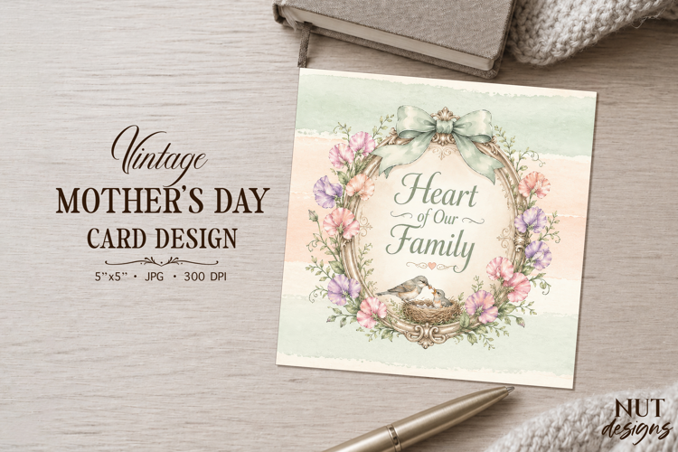 Heart of Our Family Vintage Card floral mothers day card
