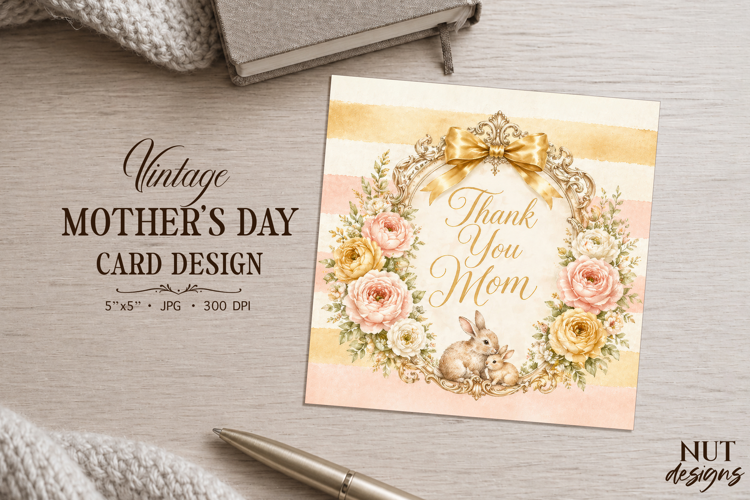Thank You Mom Vintage Card floral mothers day card
