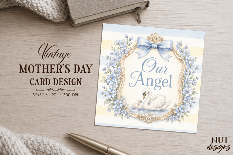 Vintage Card Swan Our Angel floral Mothers day card