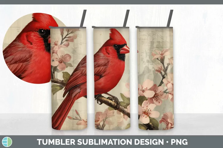 Vintage Cardinal Bird Tumbler | Sublimation 20 oz Skinny Tum