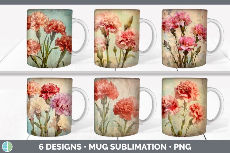 Bundle of six Decoupage Carnations Mug Wrap designs.