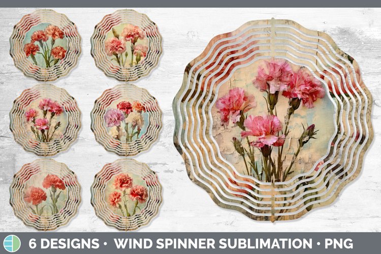 Bundle of six Decoupage Carnations Wind Spinner designs.