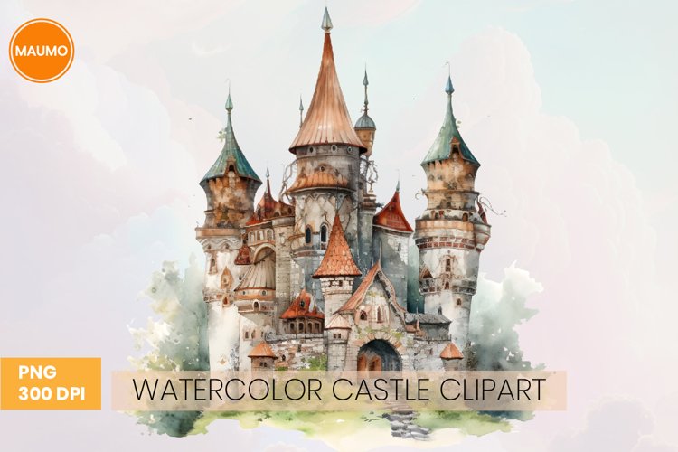Vintage watercolor castle clipart