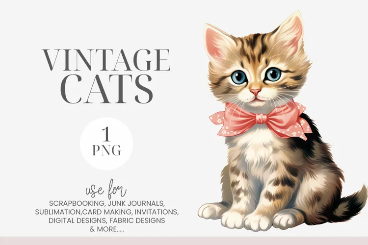 Pink Bow Tabby Cat Clipart PNG