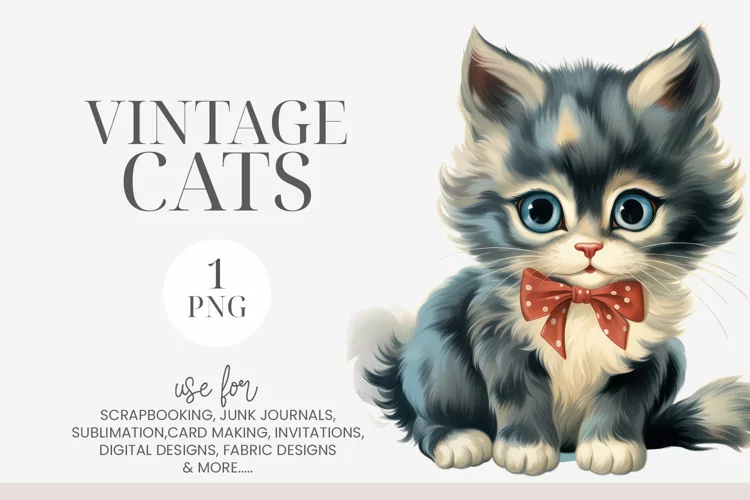 Watercolor Blue Eyed Kitten Clipart PNG