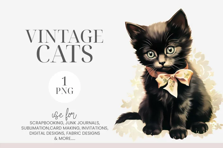 Watercolor Black Kitten Clipart PNG