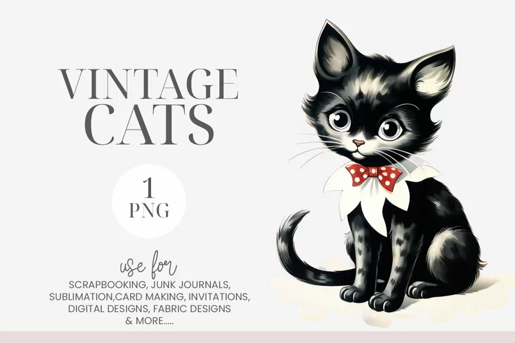 Vintage Black Cat Clipart PNG
