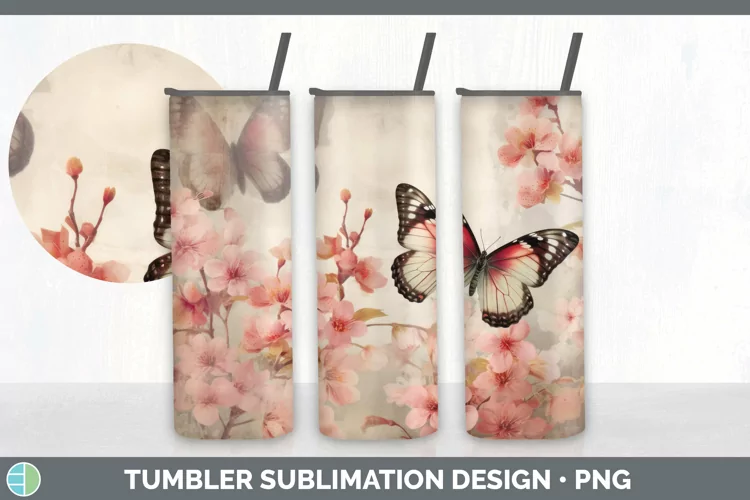 Vintage Cherry Blossom Flowers Tumbler | Sublimation 20 oz S