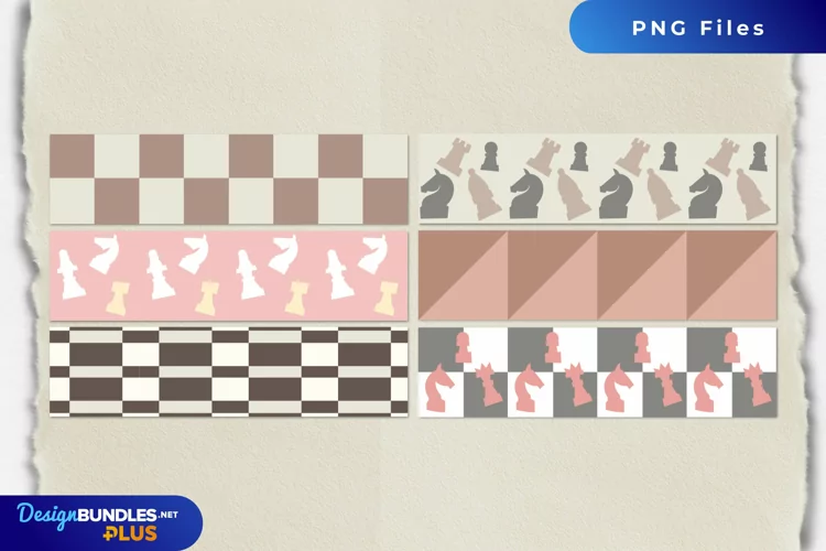 Vintage Chess Pieces Seamless Pattern Strips
