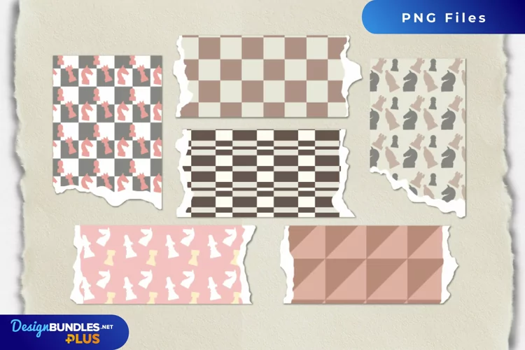 Vintage Chess Pieces Seamless Pattern Torn Paper
