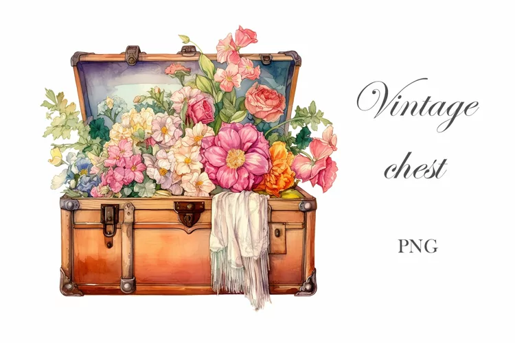Vintage chest with flowers
