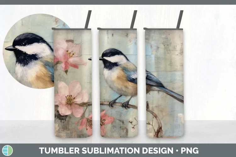 Vintage Chickadee Bird Tumbler | Sublimation 20 oz Skinny Tu