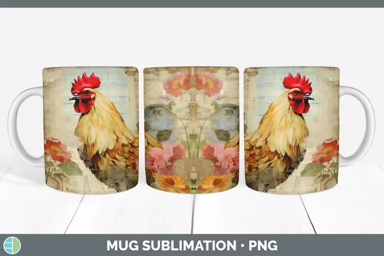 Vintage Chicken Mug Wrap | Sublimation Coffee Cup Designs
