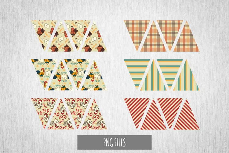 Vintage Chicken Seamless Pattern Bunting Banner
